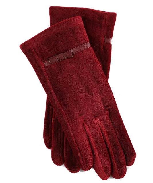 GLOVES WITH BOW - 08000131-22 - BURGUNDY