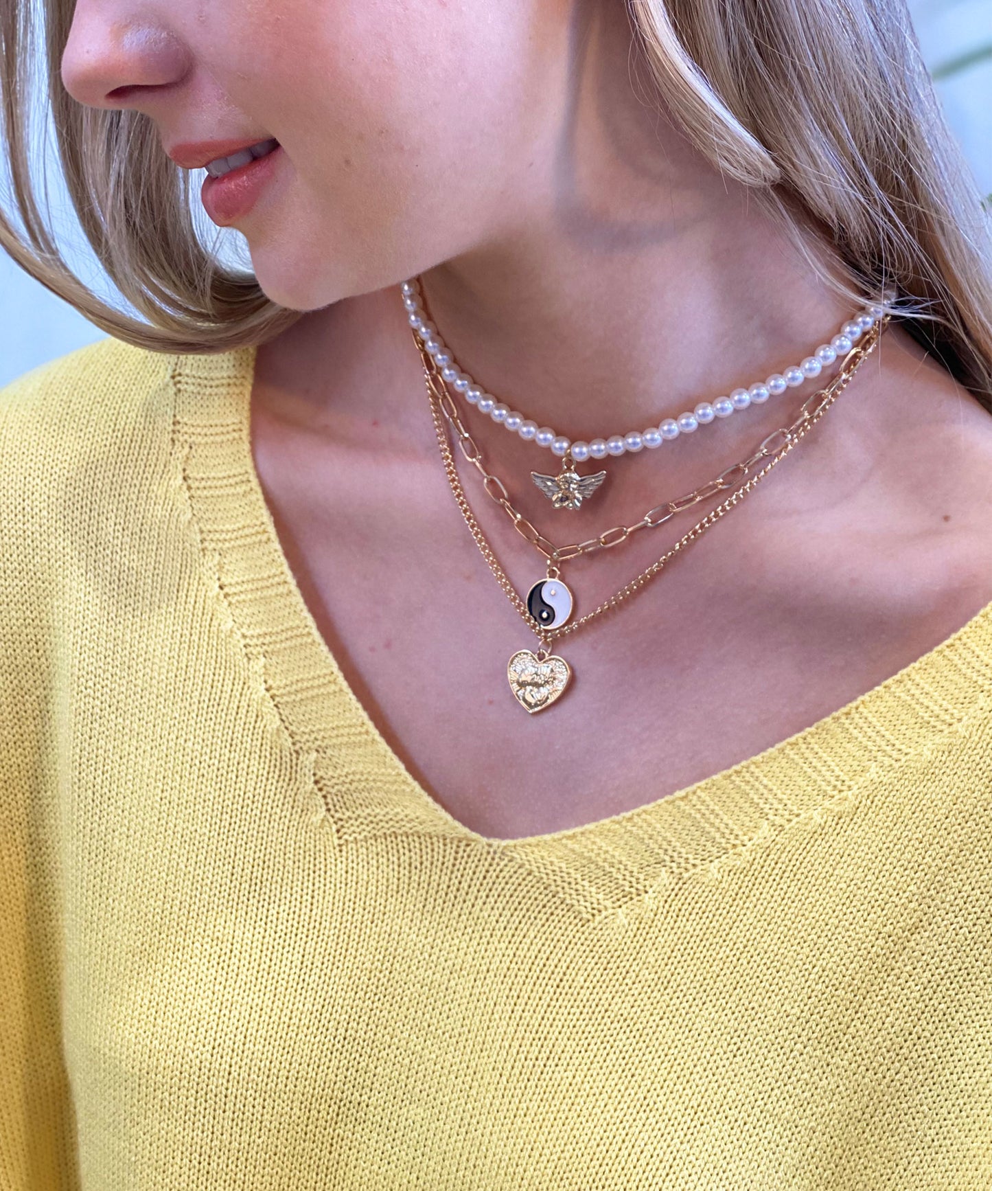 Three Row Necklace with Charm 48000759-24