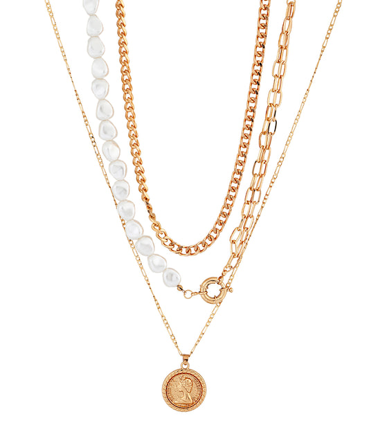 Three Row Necklace with Charm 48000762-24
