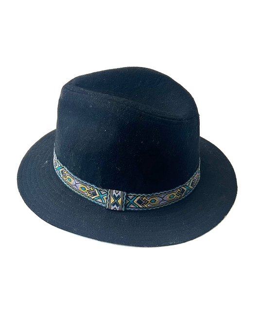 BLACK HAT WITH AZTEC PRINT RIBBON - 39226-00 - AS IS