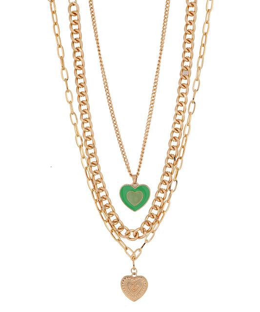Three Row Necklace with Heart 48000756-44