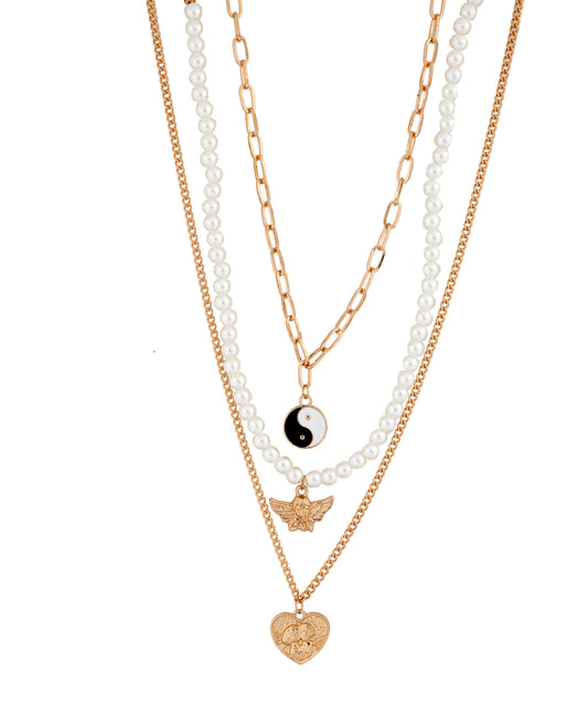 Three Row Necklace with Charm 48000759-24