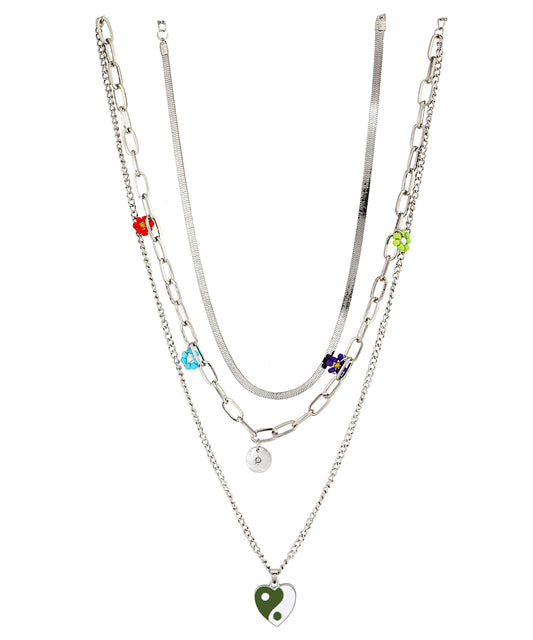 Three Row Necklace with Heart