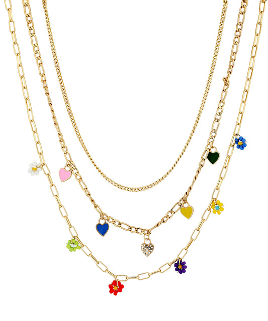 Three Row Necklace with Charms