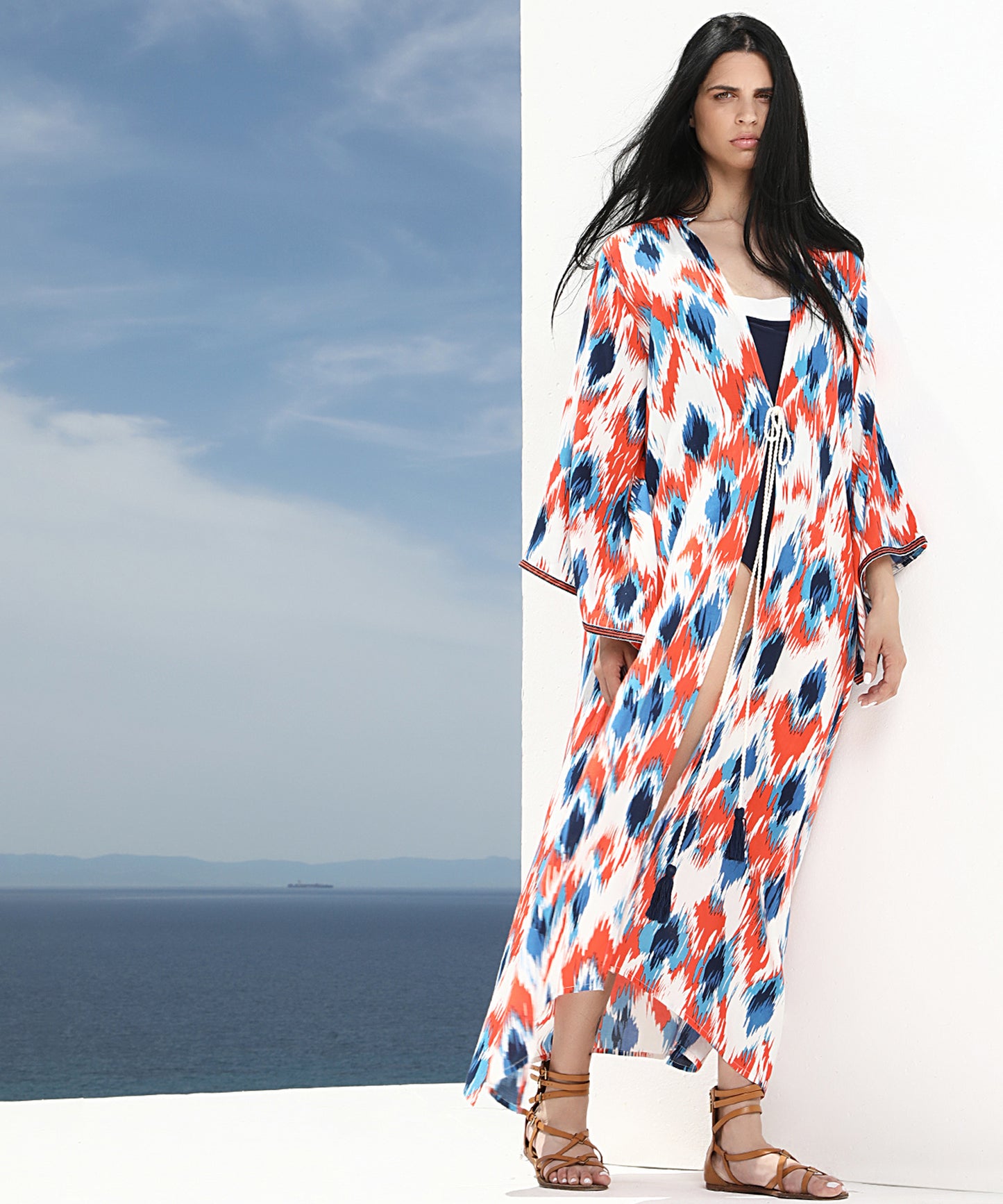 LONG PRINTED KIMONO - 60000619-99 - PRINTED