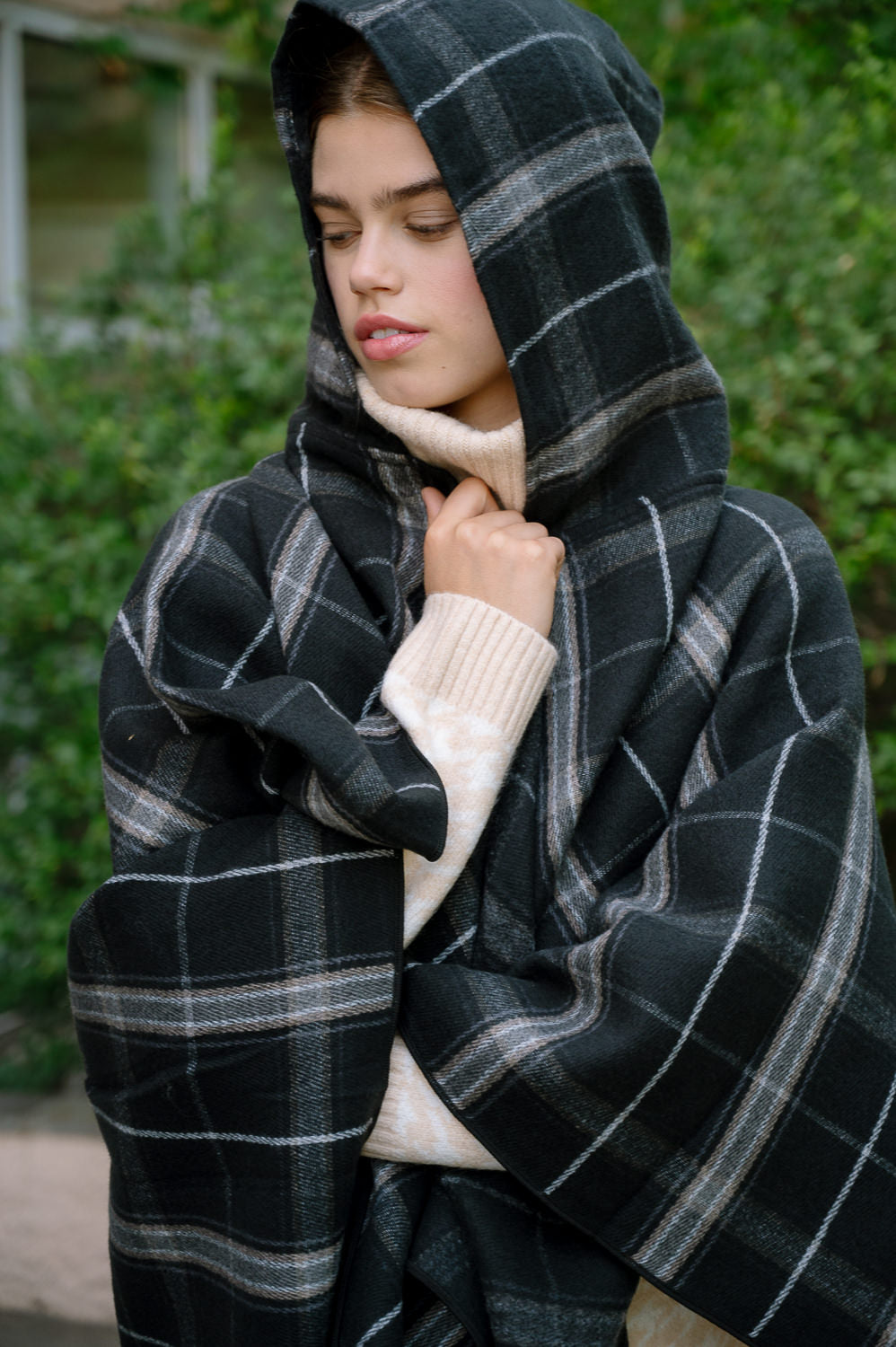 Knitted Poncho with Hood