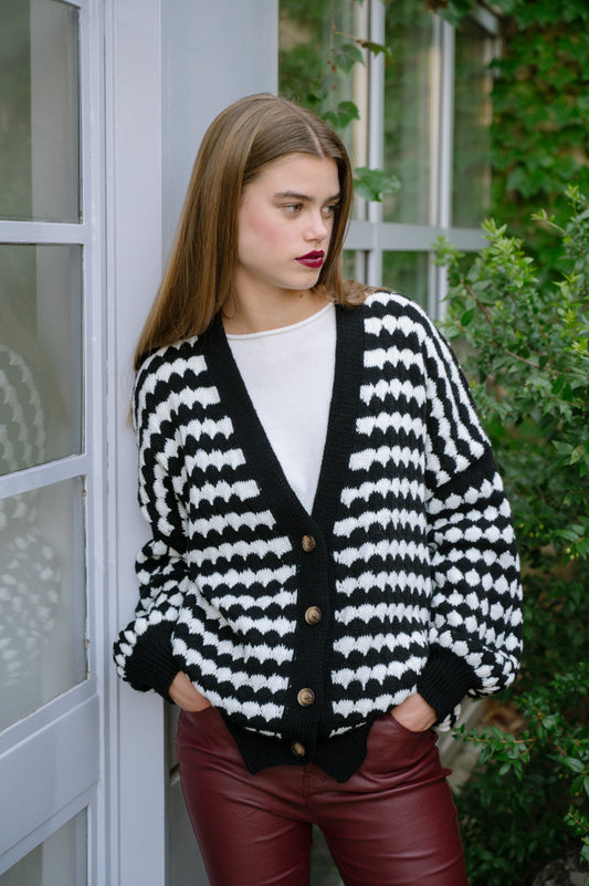 Black and White Knitted Cardigan